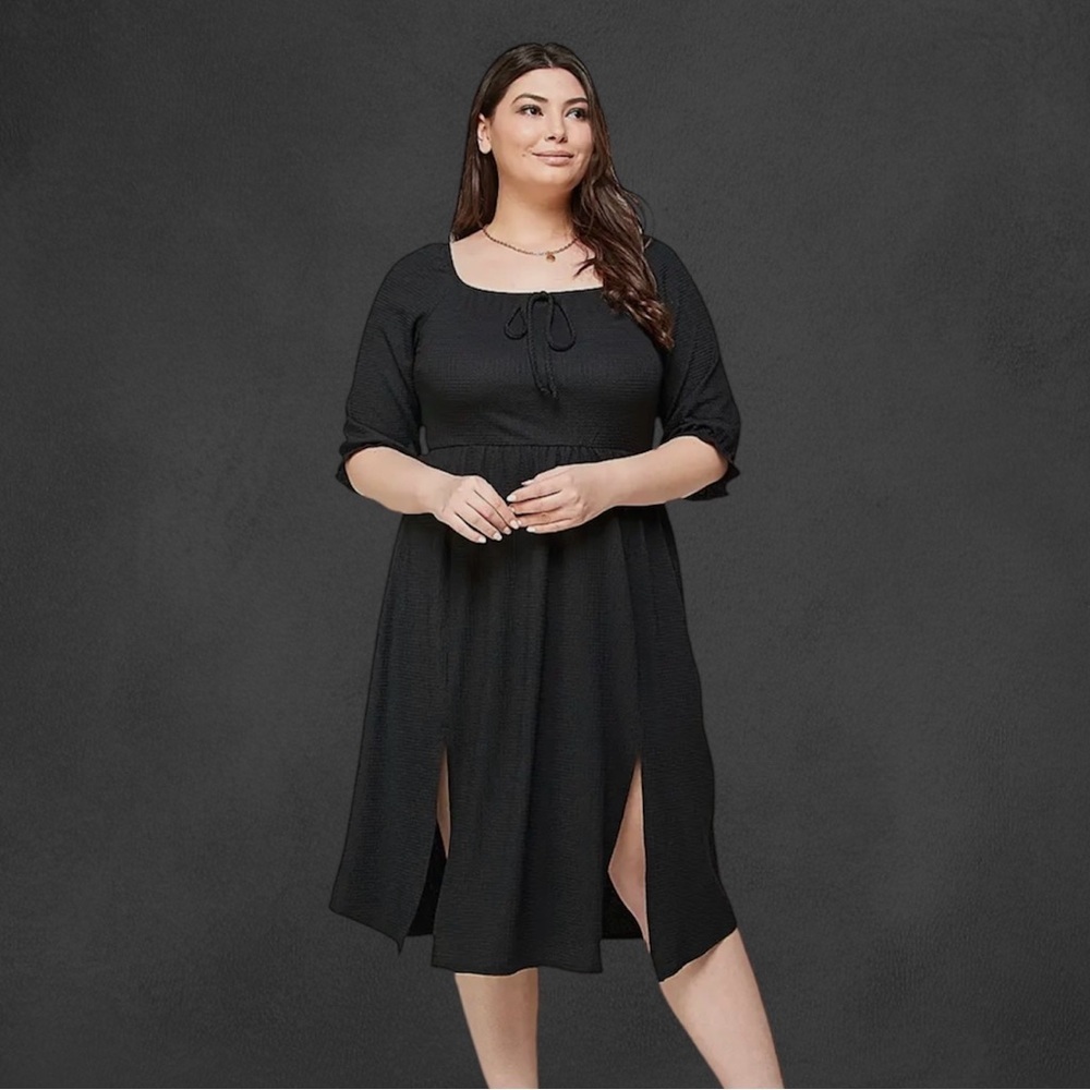 Plus Square Neck Midi Dress with Slits